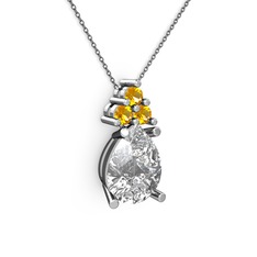Swarovski ve sitrin 8 ayar beyaz altın kolye (40 cm gümüş rolo zincir)