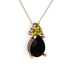 Madiva Kolye - Siyah zirkon ve peridot 925 ayar rose altın kaplama gümüş kolye (40 cm gümüş rolo zincir) #179ye67
