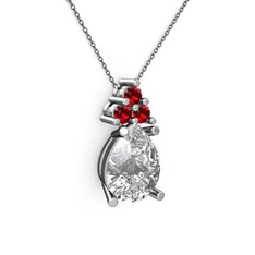 Beyaz zirkon ve garnet 18 ayar beyaz altın kolye (40 cm gümüş rolo zincir)