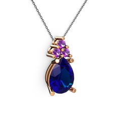 Lab safir ve ametist 18 ayar rose altın kolye (40 cm gümüş rolo zincir)