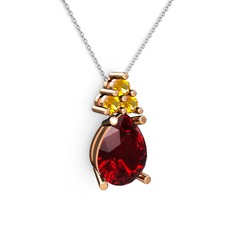 Madiva Kolye - Garnet ve sitrin 14 ayar rose altın kolye (40 cm beyaz altın rolo zincir) #184pqbd