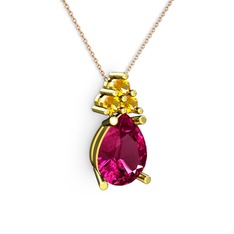 Rodolit garnet ve sitrin 925 ayar altın kaplama gümüş kolye (40 cm rose altın rolo zincir)