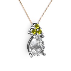 Madiva Kolye - Beyaz zirkon ve peridot 8 ayar beyaz altın kolye (40 cm rose altın rolo zincir) #18ku2xn