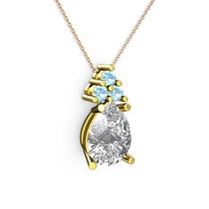 Madiva Kolye - Swarovski ve akuamarin 925 ayar altın kaplama gümüş kolye (40 cm rose altın rolo zincir) #18mgao5