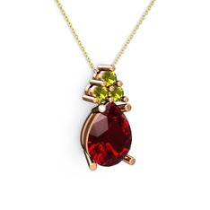 Garnet ve peridot 14 ayar rose altın kolye (40 cm altın rolo zincir)