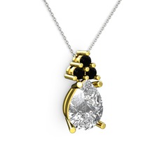 Swarovski ve siyah zirkon 18 ayar altın kolye (40 cm beyaz altın rolo zincir)