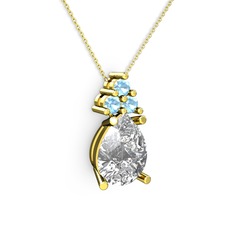 Swarovski ve akuamarin 14 ayar altın kolye (40 cm altın rolo zincir)