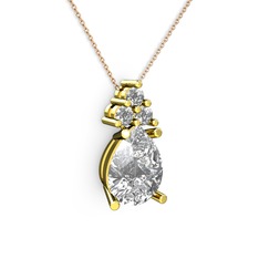 Swarovski ve beyaz zirkon 14 ayar altın kolye (40 cm rose altın rolo zincir)