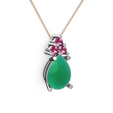 Kök zümrüt ve rodolit garnet 8 ayar beyaz altın kolye (40 cm rose altın rolo zincir)