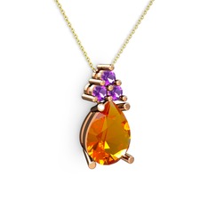 Madiva Kolye - Sitrin ve ametist 18 ayar rose altın kolye (40 cm altın rolo zincir) #19rqppc