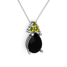 Madiva Kolye - Siyah zirkon ve peridot 8 ayar beyaz altın kolye (40 cm beyaz altın rolo zincir) #19u4gjd