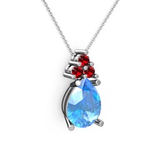 Akuamarin ve garnet 18 ayar beyaz altın kolye (40 cm gümüş rolo zincir)