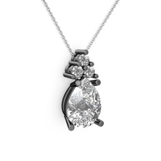 Madiva Kolye - Swarovski ve pırlanta 925 ayar siyah rodyum kaplama gümüş kolye (0.72 karat, 40 cm beyaz altın rolo zincir) #1a7ia7h