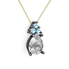 Madiva Kolye - Swarovski ve akuamarin 925 ayar siyah rodyum kaplama gümüş kolye (40 cm altın rolo zincir) #1a7njdc