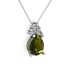 Madiva Kolye - Peridot ve swarovski 8 ayar beyaz altın kolye (40 cm gümüş rolo zincir) #1ag0n8f