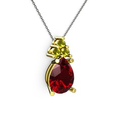 Madiva Kolye - Garnet ve peridot 14 ayar altın kolye (40 cm gümüş rolo zincir) #1ah9sr7