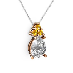 Madiva Kolye - Beyaz zirkon ve sitrin 925 ayar rose altın kaplama gümüş kolye (40 cm beyaz altın rolo zincir) #1ajqs9g