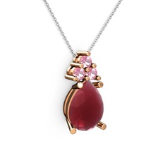 Madiva Kolye - Kök yakut ve pembe kuvars 8 ayar rose altın kolye (40 cm beyaz altın rolo zincir) #1aovop6