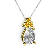 Swarovski ve sitrin 18 ayar altın kolye (40 cm beyaz altın rolo zincir)