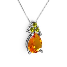 Madiva Kolye - Sitrin ve peridot 18 ayar beyaz altın kolye (40 cm beyaz altın rolo zincir) #1b7dgjx