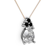 Swarovski ve siyah zirkon 18 ayar beyaz altın kolye (40 cm rose altın rolo zincir)
