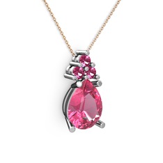 Madiva Kolye - Pembe kuvars ve rodolit garnet 14 ayar beyaz altın kolye (40 cm gümüş rolo zincir) #1bf9a36