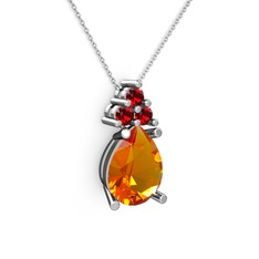 Sitrin ve garnet 18 ayar beyaz altın kolye (40 cm beyaz altın rolo zincir)