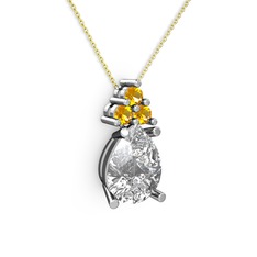 Madiva Kolye - Swarovski ve sitrin 18 ayar beyaz altın kolye (40 cm altın rolo zincir) #1bpqxhg