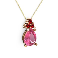 Madiva Kolye - Pembe kuvars ve garnet 8 ayar rose altın kolye (40 cm altın rolo zincir) #1bv45d0
