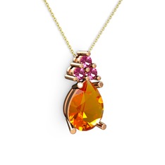 Sitrin ve rodolit garnet 8 ayar rose altın kolye (40 cm gümüş rolo zincir)