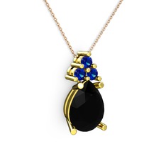 Madiva Kolye - Siyah zirkon ve lab safir 14 ayar altın kolye (40 cm rose altın rolo zincir) #1bwwzgw