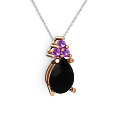 Siyah zirkon ve ametist 925 ayar rose altın kaplama gümüş kolye (40 cm beyaz altın rolo zincir)