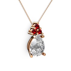 Madiva Kolye - Beyaz zirkon ve garnet 8 ayar rose altın kolye (40 cm rose altın rolo zincir) #1c7s9gm