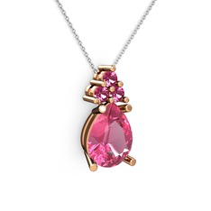 Madiva Kolye - Pembe kuvars ve rodolit garnet 8 ayar rose altın kolye (40 cm beyaz altın rolo zincir) #1c8ccww