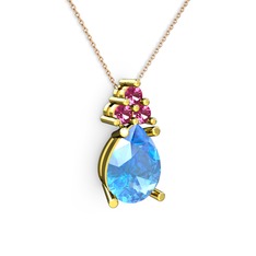 Akuamarin ve rodolit garnet 14 ayar altın kolye (40 cm rose altın rolo zincir)