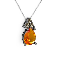Madiva Kolye - Sitrin ve dumanlı kuvars 925 ayar siyah rodyum kaplama gümüş kolye (40 cm beyaz altın rolo zincir) #1clu63o