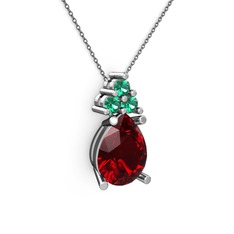 Garnet ve yeşil kuvars 18 ayar beyaz altın kolye (40 cm gümüş rolo zincir)