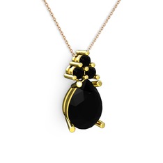 Madiva Kolye - Siyah zirkon 18 ayar altın kolye (40 cm rose altın rolo zincir) #1cysp0k
