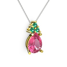 Pembe kuvars ve yeşil kuvars 925 ayar altın kaplama gümüş kolye (40 cm beyaz altın rolo zincir)