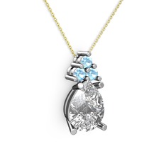 Madiva Kolye - Swarovski ve akuamarin 925 ayar gümüş kolye (40 cm gümüş rolo zincir) #1d31czt