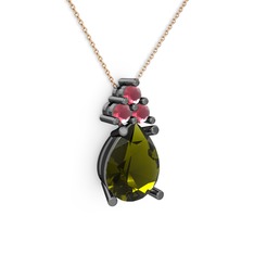 Madiva Kolye - Peridot ve kök yakut 925 ayar siyah rodyum kaplama gümüş kolye (40 cm rose altın rolo zincir) #1d9t0wi
