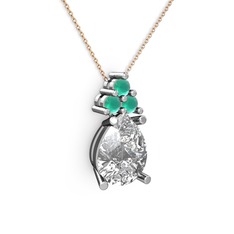 Madiva Kolye - Swarovski ve kök zümrüt 925 ayar gümüş kolye (40 cm gümüş rolo zincir) #1di9yj9