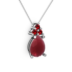 Madiva Kolye - Kök yakut ve garnet 925 ayar gümüş kolye (40 cm beyaz altın rolo zincir) #1djkywg