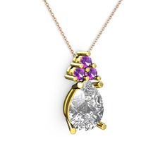 Swarovski ve ametist 18 ayar altın kolye (40 cm rose altın rolo zincir)