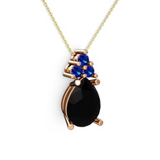 Siyah zirkon ve lab safir 18 ayar rose altın kolye (40 cm altın rolo zincir)
