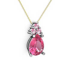 Pembe kuvars 8 ayar beyaz altın kolye (40 cm altın rolo zincir)