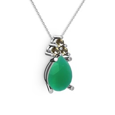 Kök zümrüt ve dumanlı kuvars 925 ayar gümüş kolye (40 cm beyaz altın rolo zincir)