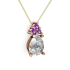 Madiva Kolye - Swarovski ve ametist 18 ayar rose altın kolye (40 cm altın rolo zincir) #1ds41f5