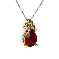 Garnet ve dumanlı kuvars 8 ayar altın kolye (40 cm gümüş rolo zincir)