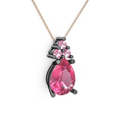Madiva Kolye - Pembe kuvars 925 ayar siyah rodyum kaplama gümüş kolye (40 cm rose altın rolo zincir) #1emoerv